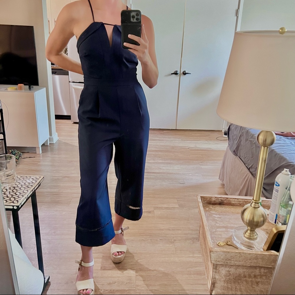 Navy Blue Wide Leg Ankle Jumpsuit